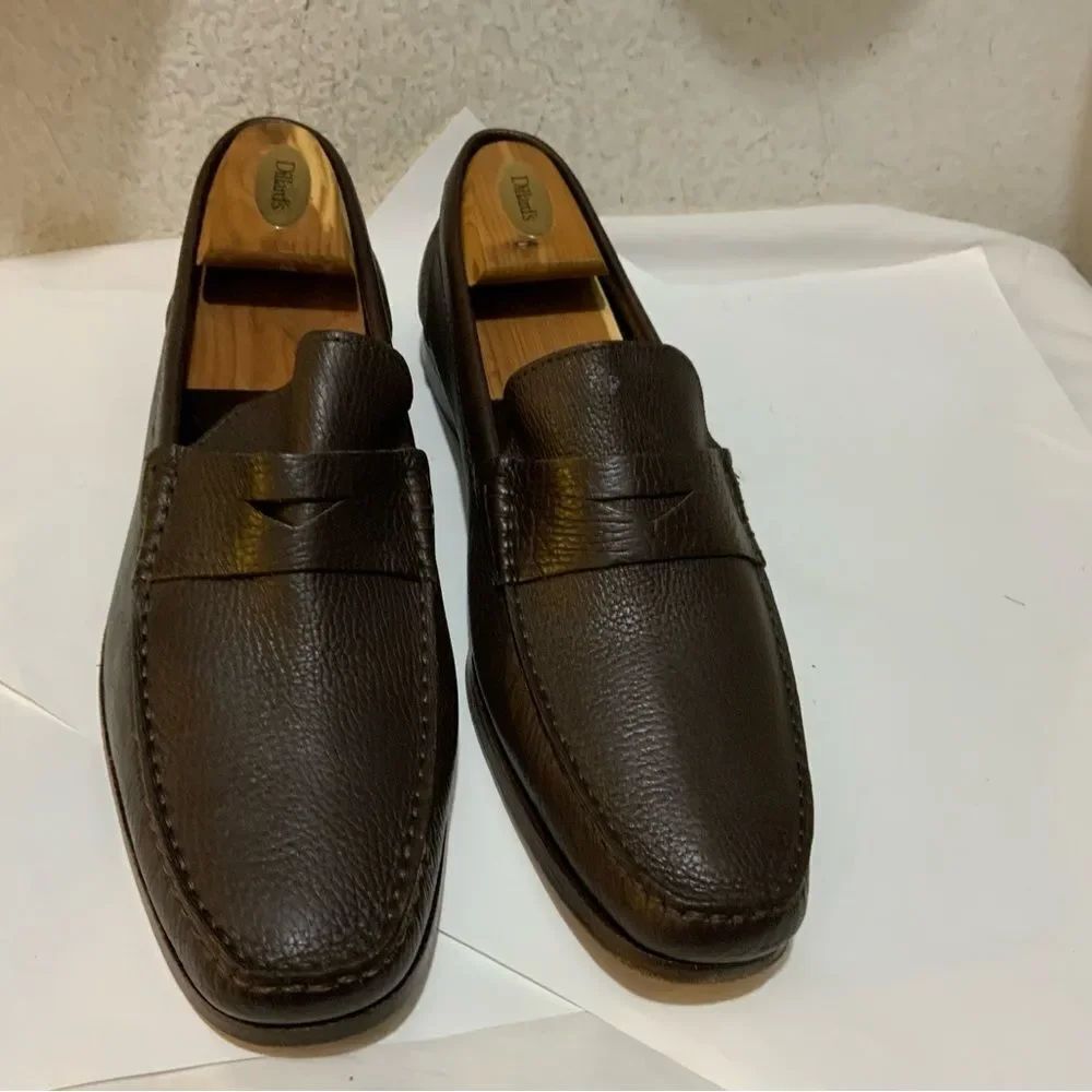 New Sandrino by Sandro Moscoloni Slip On Loafers Shoes 12 Dark Brown Pebble Calf